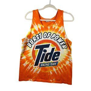 Vintage Tide Racing Team Tank Top M Orange Tie-Dye 100% Cotton Made In USA